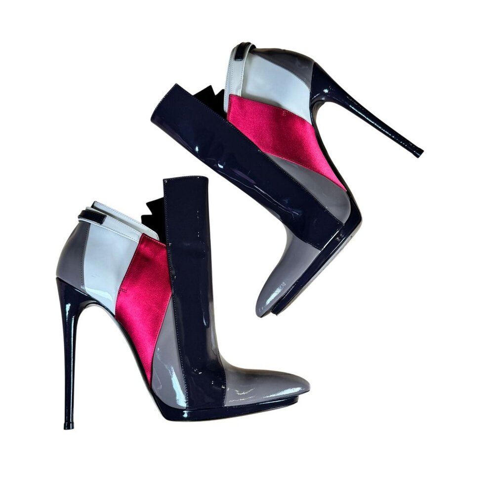 Balenciaga Patent Leather Colorblock Stiletto Ankle Boots Size EU 40 US 10 - Picture 9 of 12